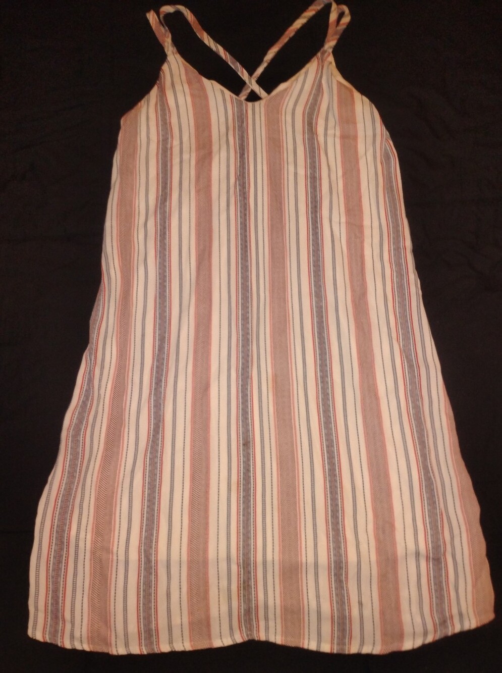 Maurices White Dress with Subtle Red and blue Stripes